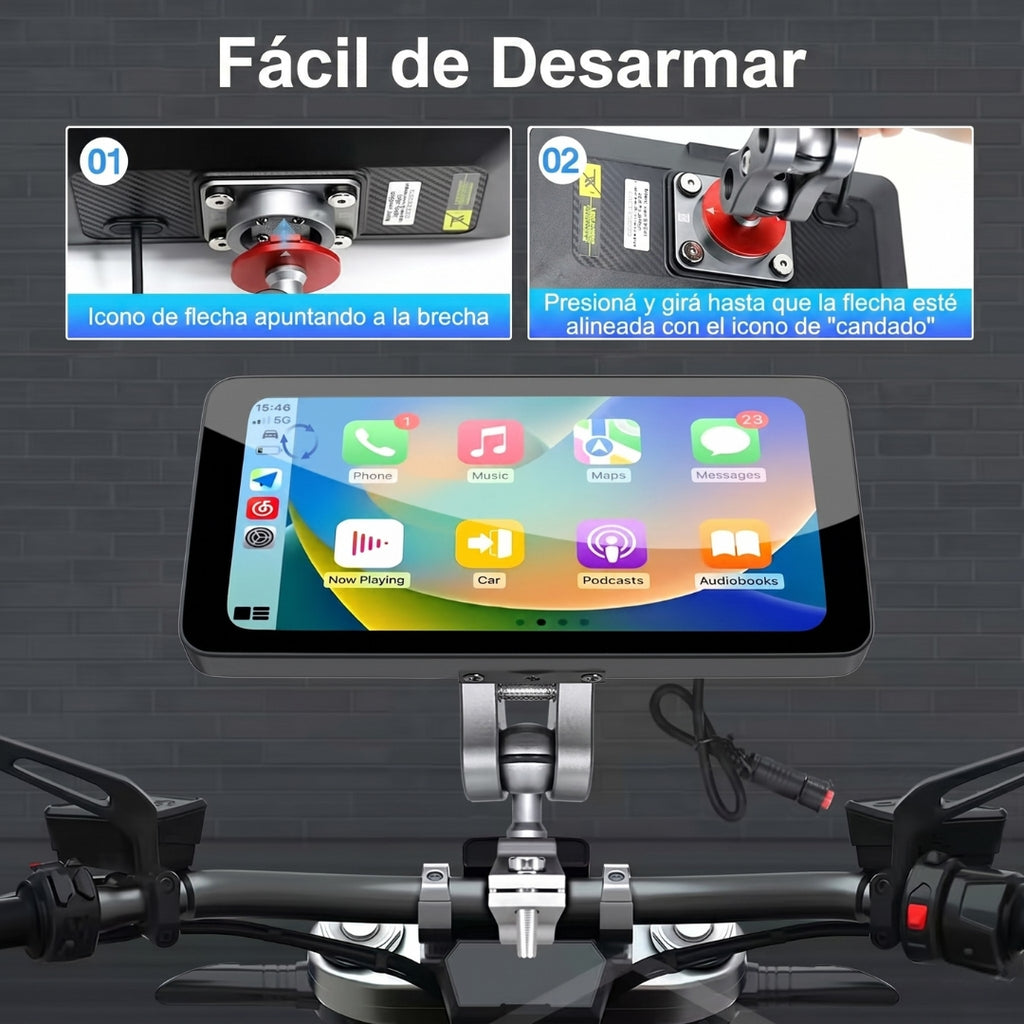 Pantalla Multimedia Moto 6.3 Táctil CarPlay Android Auto IP67