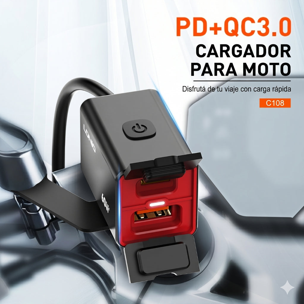 Cargador USB Rápido 60W PD3.0 QC3.0 Tipo-C Para Motocicleta