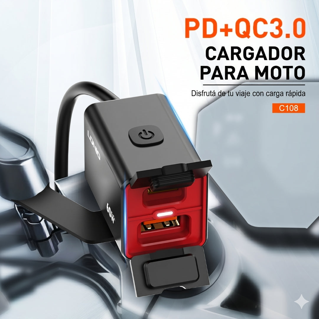 Cargador USB Rápido 60W PD3.0 QC3.0 Tipo-C Para Motocicleta