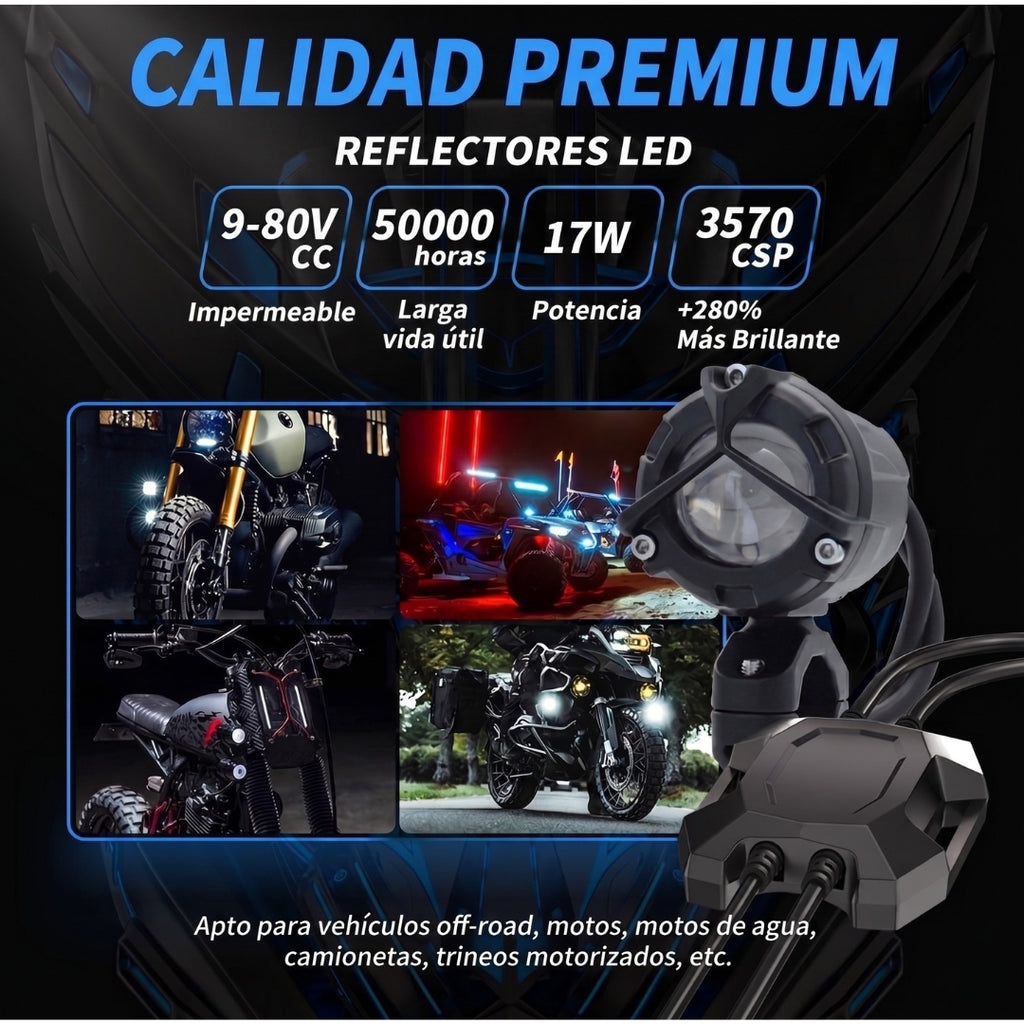Foco LED con lupa Moto Viajes 3400LM Impermeable Blanco/Amarillo