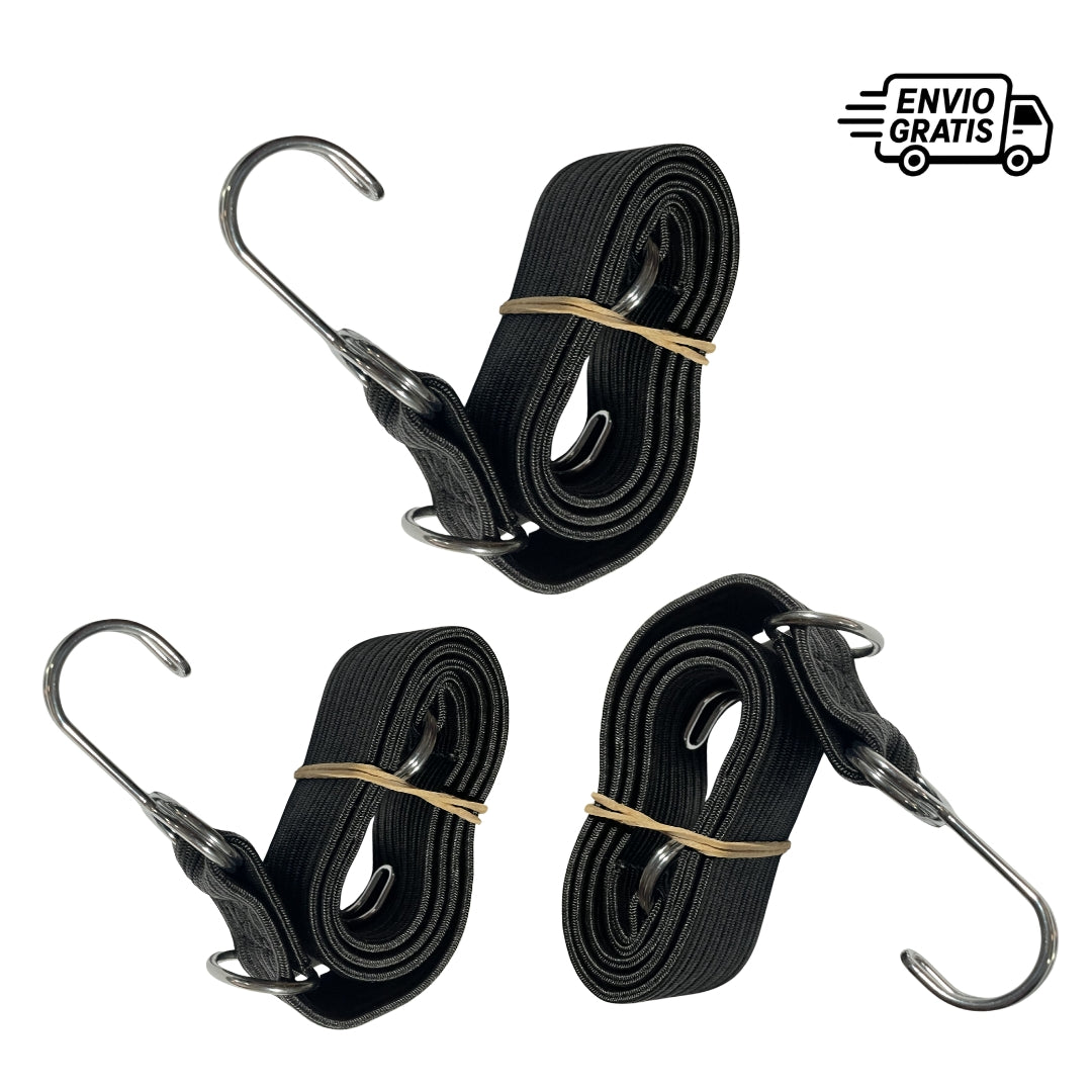 Pack X3 Zunchos Elásticos 1m Moto Ganchos Acero Inoxidable